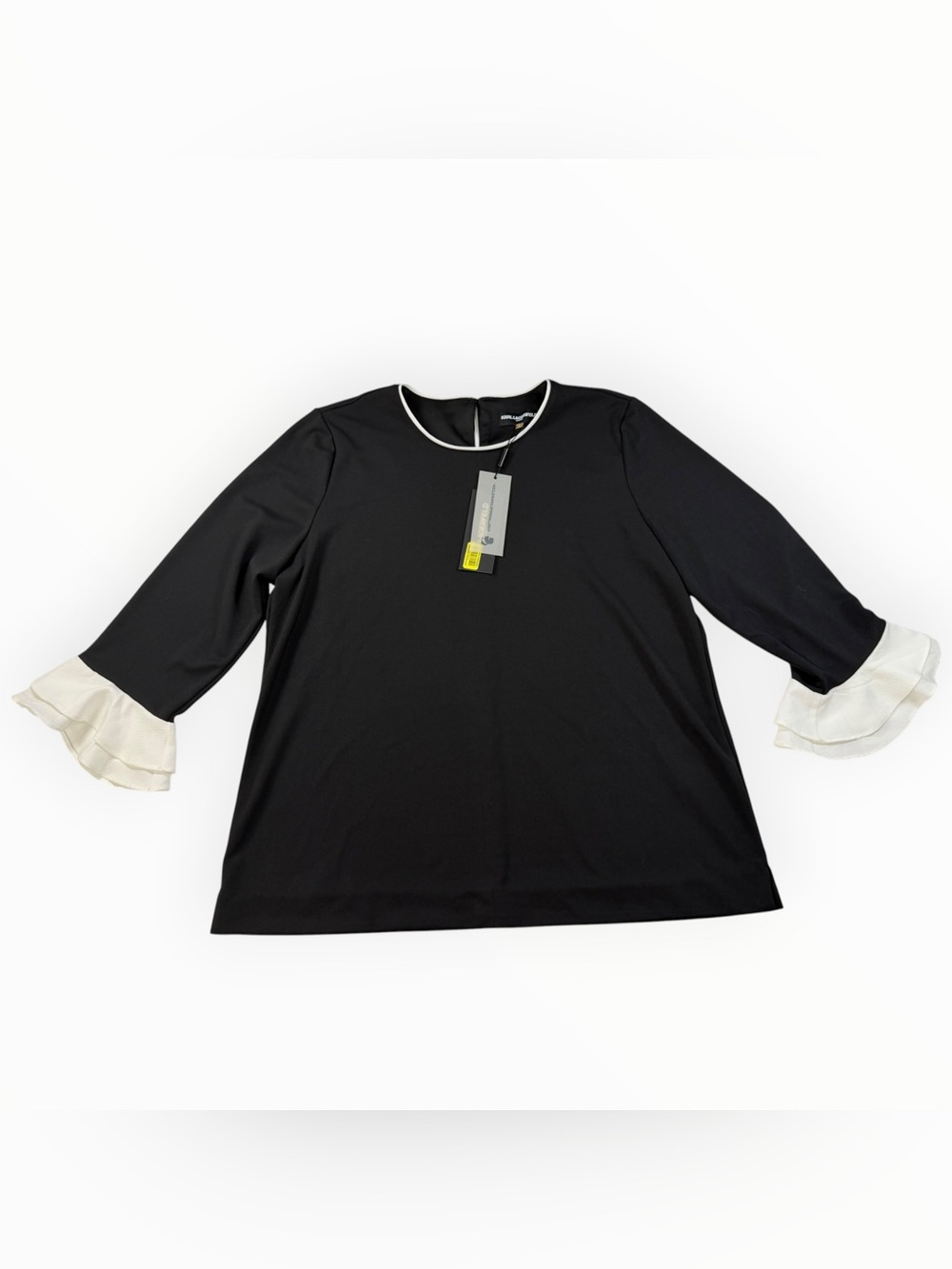 Karl Lagerfeld Black Long Sleeve Top with White Ruffle Cuffs